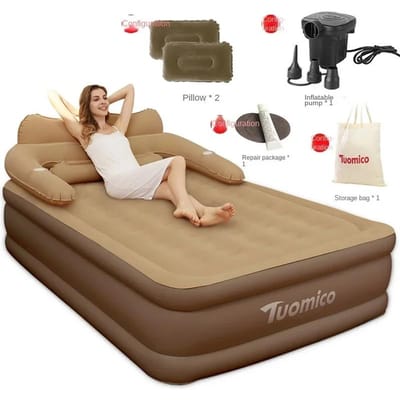 Matelas gonflable pour 2 personnes, coussin d'air intérieur et extérieur, lit de voiture, camping, pliable, portable, matelas paresseux, lit de plage beige