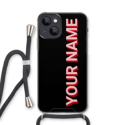 Gepersonaliseerd - Case Company® - Hoesje met koord geschikt voor iPhone 13 mini hoesje met Koord - Namecase - Telefoonhoesje met Zwart Koord - Extra Bescherming aan alle Kanten en Over de Schermrand