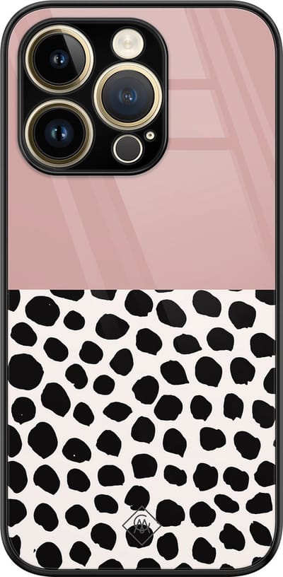 Casimoda® hoesje - Geschikt voor iPhone 14 Pro - Stippen roze - Luxe Hard Case Zwart - Backcover telefoonhoesje - Roze