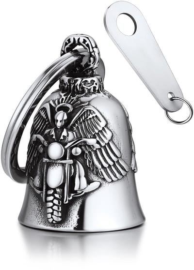 Bandmax Motorcycle bell lucky charm stainless steel winged motorcycle bell with angel motif, Guardian Bell, silver., Silver