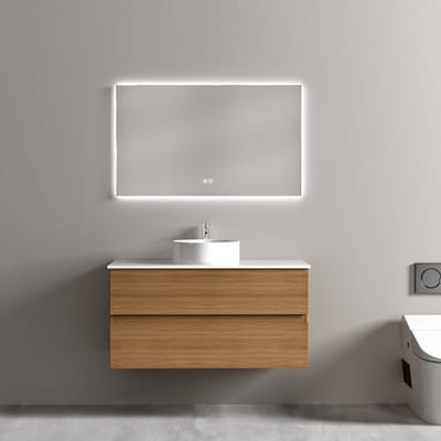 Badkamermeubel met Waskom eiken - 100 CM en Rechthoekige LED Badkamerspiegel - 100 x 60 CM - Complete Badkamermeubelset - Vestland