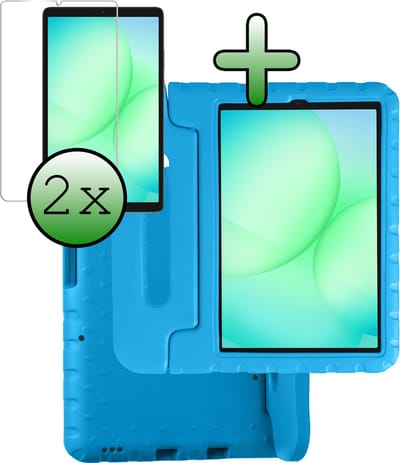 Hoesje Geschikt voor Samsung Galaxy Tab A11 / A9 - Met 2x Screenprotector - Kinderhoes Shockproof Bumper - Kidsproof Case - Tablet Hoes - Kinder Hoes Cover - Blauw