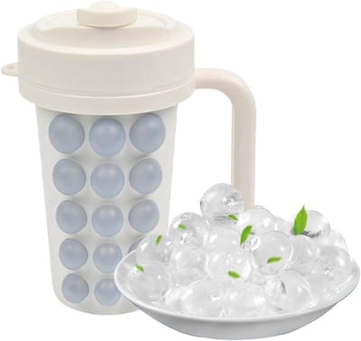 IJsblokjesbeker - IJsmaker - Dranken Koelen - Ingebouwd Rietje - 600 ml - Crèmekleurig