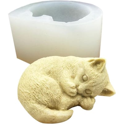 Moule Chat en Silicone Moule à Savon Chat Mignon pour Bougies Moule à Gâteau Mousse Chat Cartoon 3D Moule Époxy Chat DIY beige