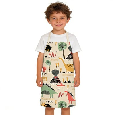 Kinderschort met cartoonprint - Dinosaurusschort - Schilderschort voor kinderen - Geschikt voor koken en schilderen in de keuken - Aanbevolen voor jongens en meisjes met een lengte van 90-135 cm (gewicht onder 70 kg)