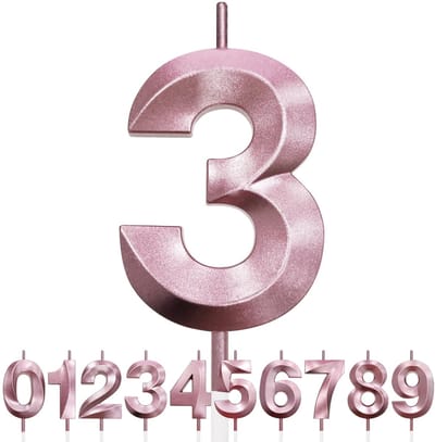 Dailygoods - 3D Verjaardagskaars voor 3 Jaar in Roségouden Glitter