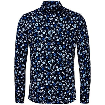 Desoto Luxury Overhemd Allover Flowers Pattern Donker Blauw / male
