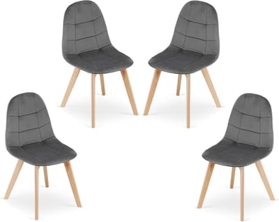Set van 4 Eetkamerstoelen Donkergrijs Fluweel met Houten Frame