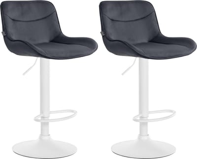 CLP Vonore Set van 2 barkrukken - Met rugleuning - Met voetensteun - Verstelbaar - Metalen frame - Velvet - Fluweel - wit/zwart