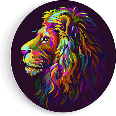 Artaza Forex Muurcirkel Gekleurde Leeuw - Leeuwenkop - Abstract - 90x90 cm - Groot - Wandcirkel - Rond Schilderij - Muurdecoratie Cirkel