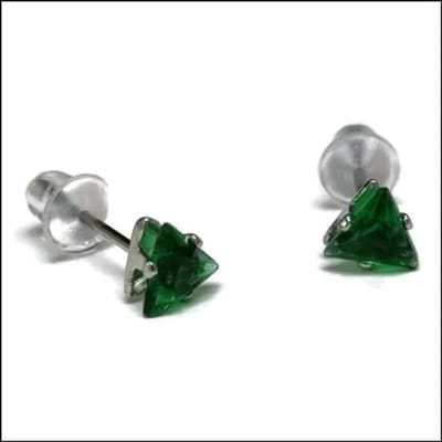 Aramat Jewels | Oorbellen | RVS Zweerknopjes Driehoek Zirkonia - Geometrische Studs | Zilverkleurig / 5 mm / Groen | |3mm | Staal | Kinderen, Volwassenen | Verkleurd niet