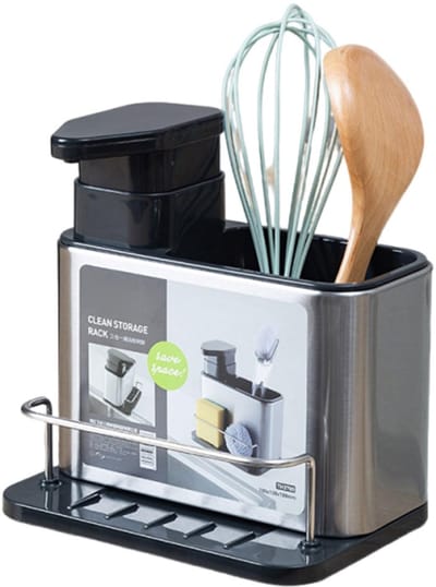 Dailygoods- Zeepdispenser Roestvrij Staal - Keukenzeepdispenser - Zeeppompje 3 in 1 - Sponsrek - Ruimtebesparend - Stevige Constructie