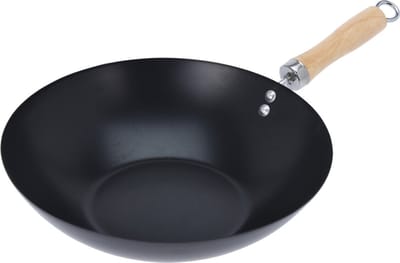 Wok Ø30cm non stick zwart Houten Handvat 30 cm - Pan - Koken - Eten - Keuken