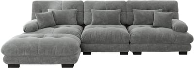 Luxe modulaire hoekbank - Extra grote L-vormige cloud bank voor woonkimmer, Diepe slaapbank met ottomane, Cord, Chenille grijs