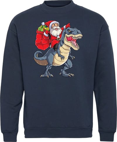 Kersttrui Kerstman met Dino | Foute Kersttrui Dames Heren | Kerstcadeau volwassenen | Kerst | Navy | maat 3XL