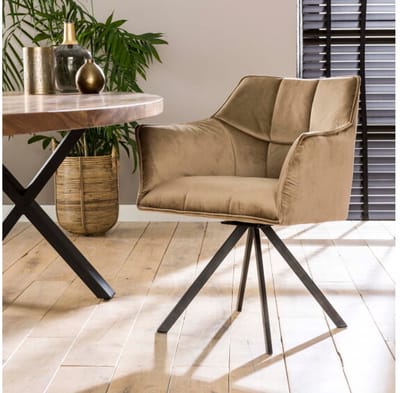 Eetkamerstoel Raster draaibaar - Champagne velours - eetkamerstoelen set van 2
