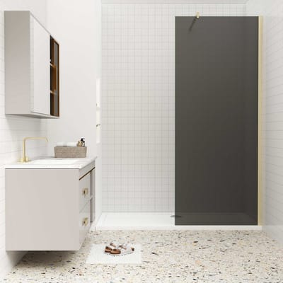 Inloopdouche met zwarte beschermfolie,120x200cm hoog,8mm EasyClean veiligheidsglas,Stabilisatiestang 70-120cm,gouden profiel.