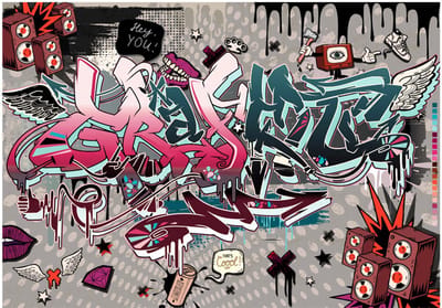 Fotobehangkoning - Behang - Vliesbehang - Fotobehang Graffiti - Muurschildering - Straatkunst - 150 x 105 cm