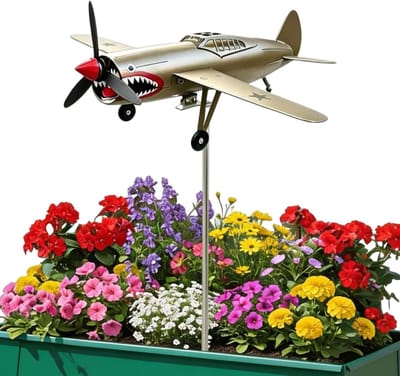 Vliegtuig Windmolen - Decoratieve Spinner - Tuin Decoratie - Roestbestendig Metaal - 68 x 36 cm - Bruin
