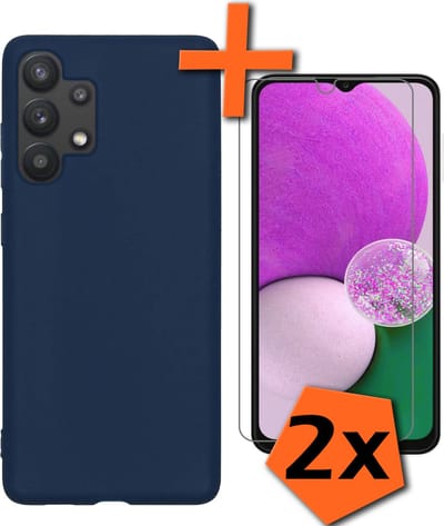 Hoes - Met 2x Screenprotector - Geschikt voor Samsung Galaxy A13 4G - Sterk & Shockproof - Back Cover - Siliconen Case - Telefoon Hoes - Donkerblauw