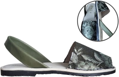Stravers - Maat 42 Menorquinas Geweven Groen Bloemmotief Spaanse Sandalen Dames Grote Maten
