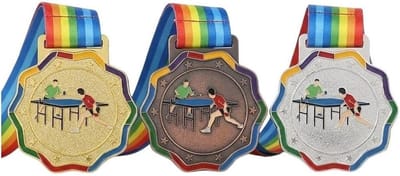 Tafeltennis Medailles - Sportprijzen - Sportevenementen - Goud Zilver Brons - 65 cm - Veelkleurig