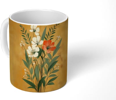 Mok - Koffiemok - Bladeren - Boeket - Bloemen - Geel - Mokken - 350 ML - Beker - Koffiemokken - Theemok