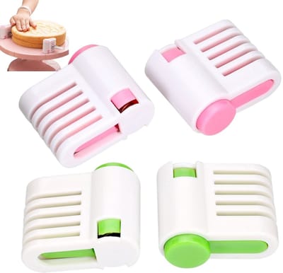 4 stuks - taart leveler - taart laaghouder - taartsnijder - Roze + Groen - taartverdeler - bakklemmen - Plastic Taartverdeler Klemmen - Verstelbare Taartlaag Klemmen - Handige Bakaccessoire Taartverdeler - Herbruikbare Plastic Taart Leveler Klemmen