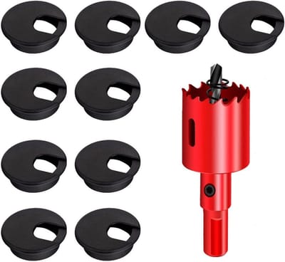 10 Stuks Kabeldoorvoeren voor Bureau en Thuis - Organiseer Kabels met Boor (Zwart, 35mm)