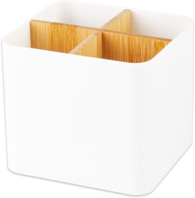 Bureau Organizer met 4 Compartimenten - Houten Pennenbak en Make-up Borstelhouder - Compacte Opbergdoos voor Kantoor, School en Make-up Tafel - Minimalistisch Design en Duurzaam Materiaal