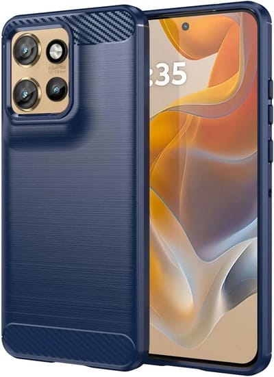 Geborsteld TPU Hoesje Geschikt voor Motorola Edge 50 Neo - Beschermhoes - Back Cover - Case Flexibel TPU - Stijlvol Carbon - Dun - Blauw
