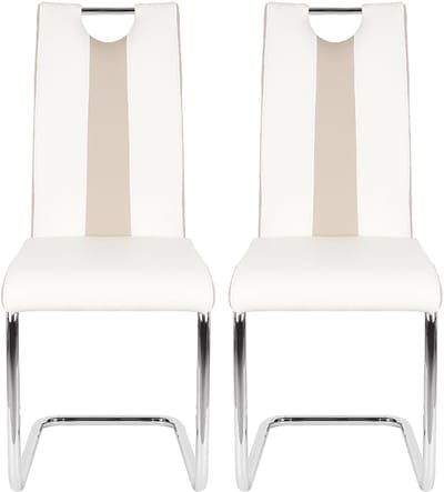 PIPIPOXER-2x Eetkamerstoelen Cantileverstoelen Draaistoel Hoge Rug,Wit en beige