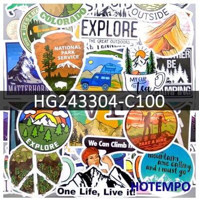 Buitenavontuur Stickers Klimmen Kamperen Wandelen Ontdekken Reis Voor Laptop Auto Telefoon Motorfiets Leuke Sticker Set 100 Stuks orange