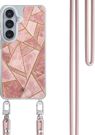 Casimoda® hoesje met rosegoud koord - Geschikt voor Samsung S26 - Blush Geometry - Afneembaar koord - TPU/polycarbonaat - Roze