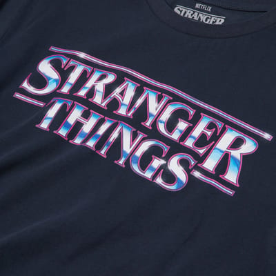 Stranger Things Chrome Logo Men's T-Shirt - Navy - M