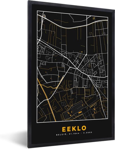 Fotolijst incl. Poster - Plattegrond - Goud - Kaart - Eeklo - Stadskaart - 40x60 cm - Posterlijst