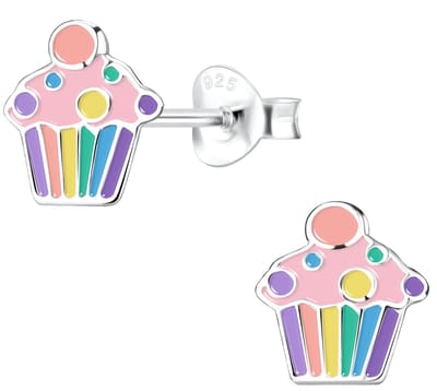 Joy|S - Zilveren cupcake oorbellen - multicolor - 9 x 10 mm