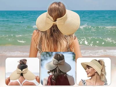 Strandhoed - beige - zonneklep - rieten hoed - raffia hoed - ibiza - oprolbaar - zonnebescherming - strohoed -