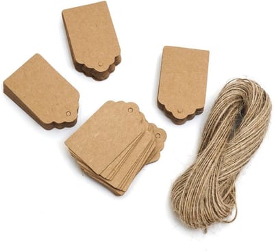Set van 100 Cadeautags, Prijslabels, Naamkaartjes en Papieren Hangtags van Kraftpapier met 2 Meter Draad voor Creatief Inpakken en Versieren