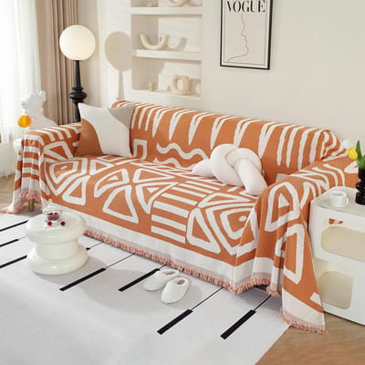 Unyqoos® Stijlvolle Chenille Bankhoes met Decoratieve Kwastjes voor Diverse Bankformaten in Boho Oranje