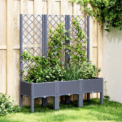 vidaXL - Plantenbak - met - latwerk - 120x40x142 - cm - polypropeen - blauwgrijs