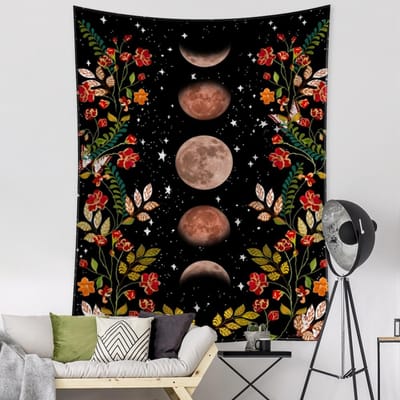 Tapisserie murale à fleurs psychédéliques, style bohème, lune, jardin, chambre à coucher, décoration d'intérieur 95x73CM