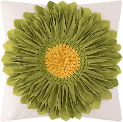 Decoratieve 3D Zonnebloem Sierkussenhoes Groen 45x45 cm - Woondecoratie voor Bank en Bed