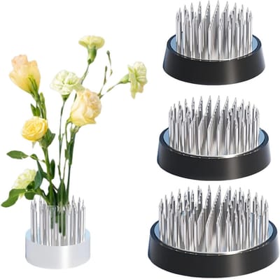 Bloemschik Set - Bloemen Houders - Bloemstukken Maken - Roestvrij Staal Basis - 4 Maten - Zilver