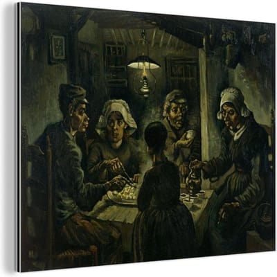 Wanddecoratie Metaal - Aluminium Schilderij Industrieel - De Aardappeleters - Vincent van Gogh - 80x60 cm - Dibond - Foto op aluminium - Industriële muurdecoratie - Voor de woonkamer/slaapkamer