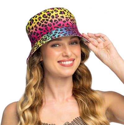 Boland - Bucket hat Leopard art Neon - 58 - Volwassenen - Unisex - Aso - Foute party - Festival