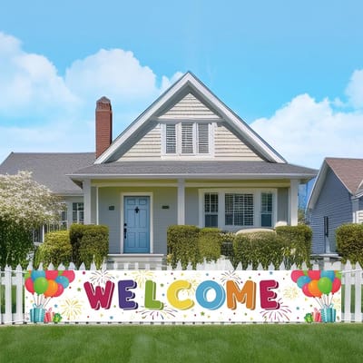 Lang Welkomstbanner voor Thuisfeest, Schoolopening en Familiefeestdecoratie - 180 x 30 cm (Wit)