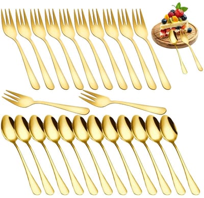 Cosensi- Gebaksvorkjes Set van 24 - RVS Vorken - Vaatwasmachinebestendig - Theelepels - Ideaal voor Feestjes - Geschikt voor Dessert en Koffie - Mini Bestek