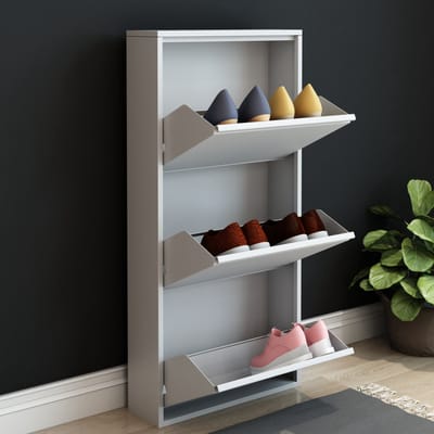 Schoenenkast Sokndal 3 kleppen wit 104x50x15 cm [en.casa]