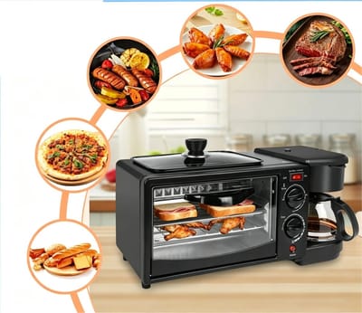 Linkforu - 3-in-1 Mini Oven - Met Koffiezetapparaat - Compact Ontbijtstation Voor Grillen Bakken - Koffie Zetten - Ideaal Voor Kleine Keukens